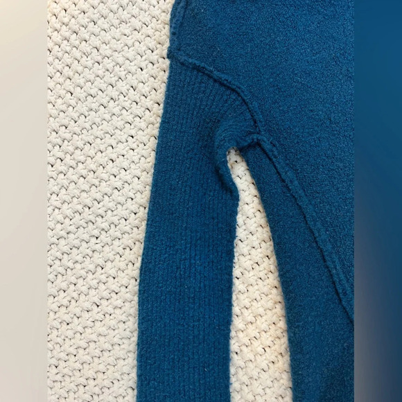 Free People Cotton Bohemian Cowl Neck Dark Teal Ribbed Oversized Sweater Size XS - Picture 12 of 16